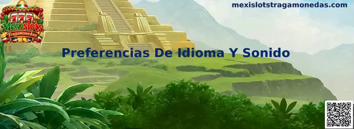 Pantalla de preferencias de idioma y sonido para un juego de tragamonedas